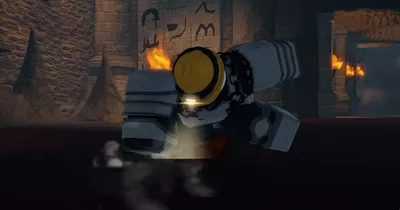 Anubis kneeling in the pharaoh tomb arena during the boss encounter in Last Stop Roblox