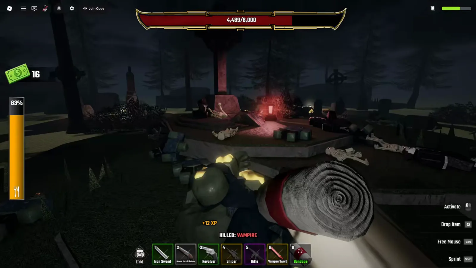 A vampire minion dies beneath the Dracula boss bar as the kill feed logs the kill in Last Stop Roblox