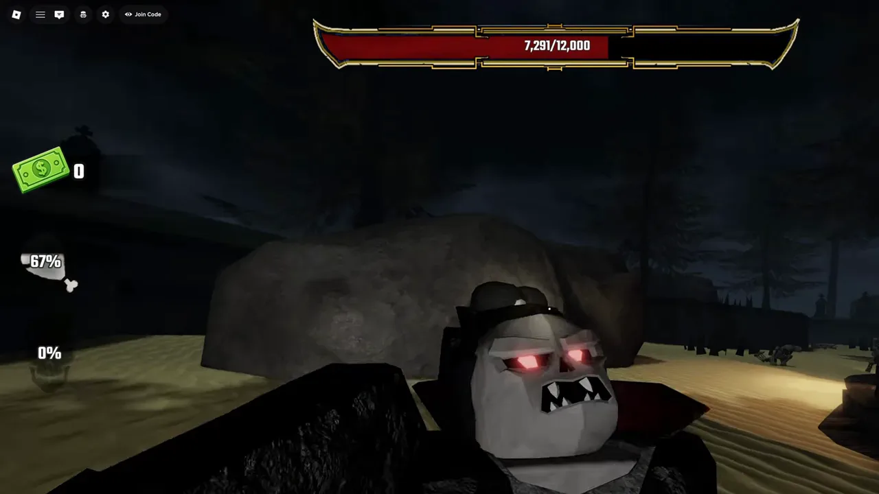 Dracula grabbing the player as the Fight Back prompt appears during the nightmare graveyard fight in Last Stop Roblox