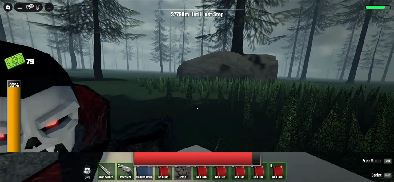 Red Fight Back escape meter filling beneath the vampire's white face while the player mashes clicks in Last Stop Roblox